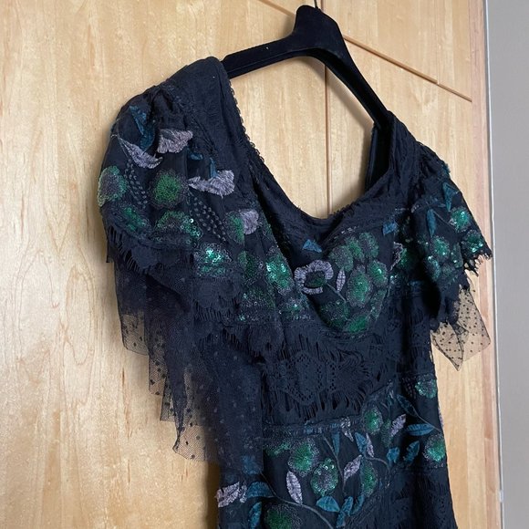 COSTARELLOS Off-Shoulder Embroidered Tulle Sheath Cocktail Dress - Picture 2 of 9